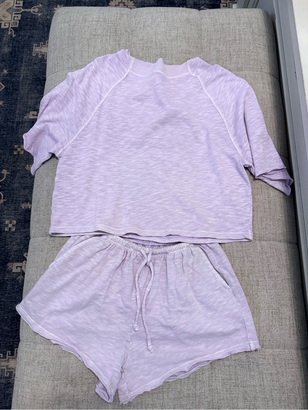 NWOT aerie Lavender Short Sleeve Lounge Top and Drawstring Shorts Slub Knit Set